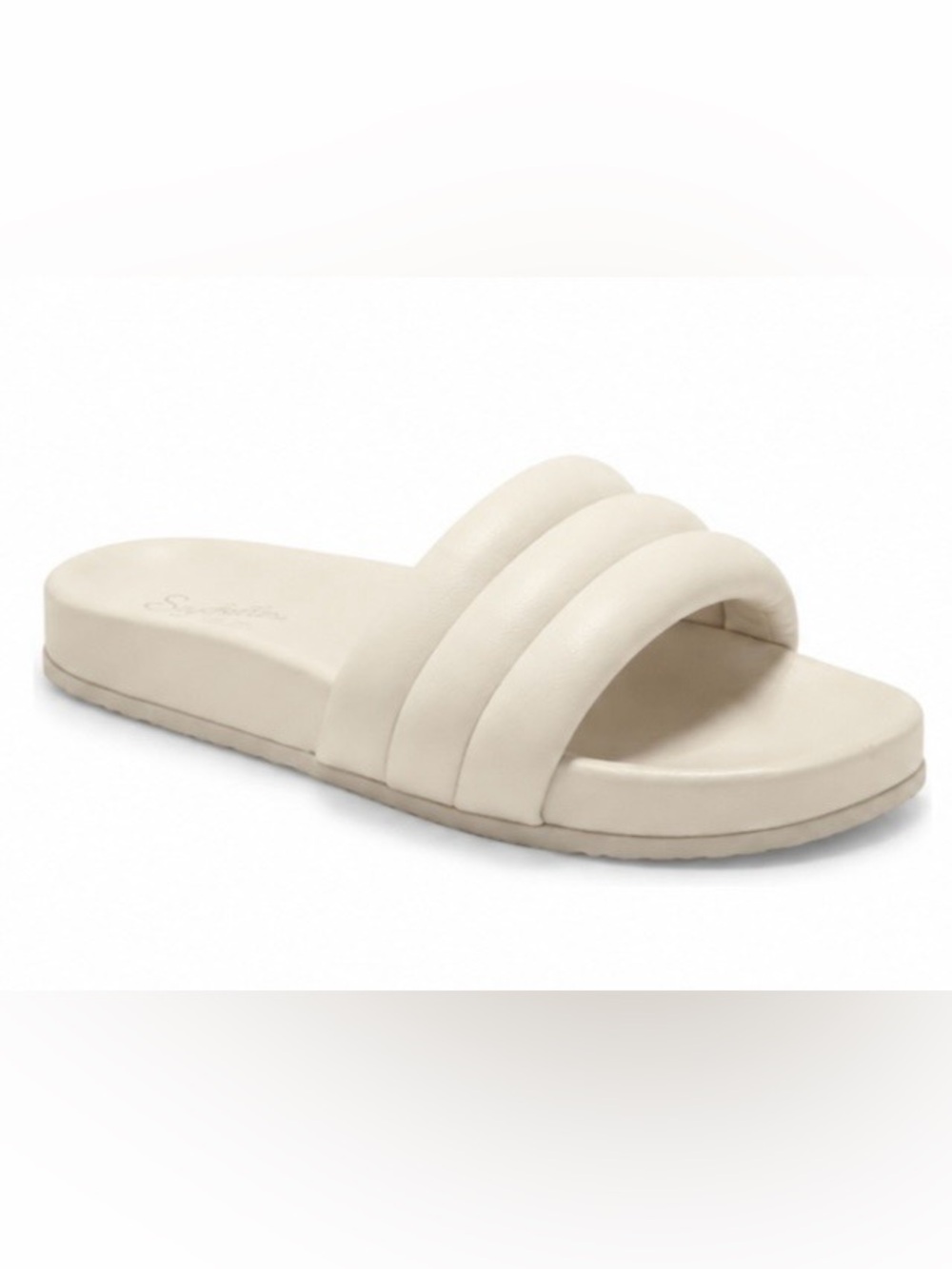 NWOB Seychelles Low Key Leather Slide Ivory Triple Strap Sandals Size 10